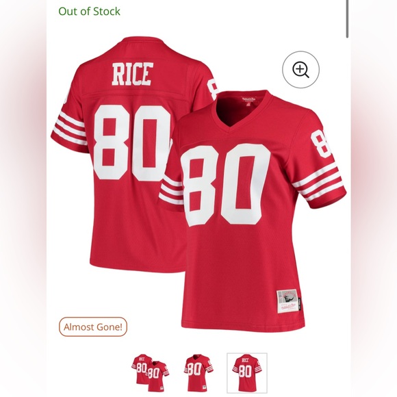 Women's 49ers Jerry Rice Mitchell & Ness Scarlet 1990 Legacy Replica Jersey - Picture 1 of 4
